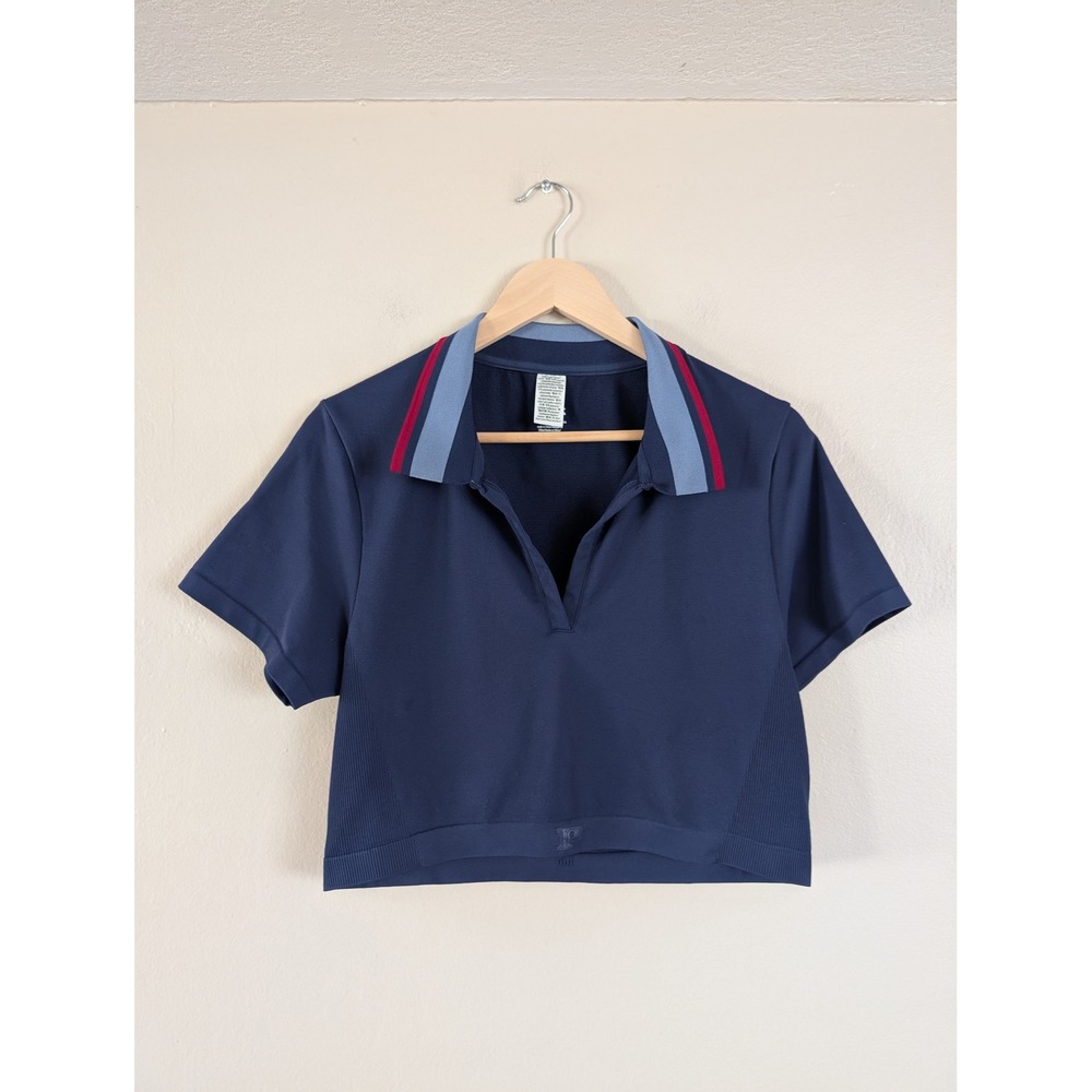 PINK Victoria's Secret Navy Blue Cropped Seamless Polo Shirt XXL Retro Sporty